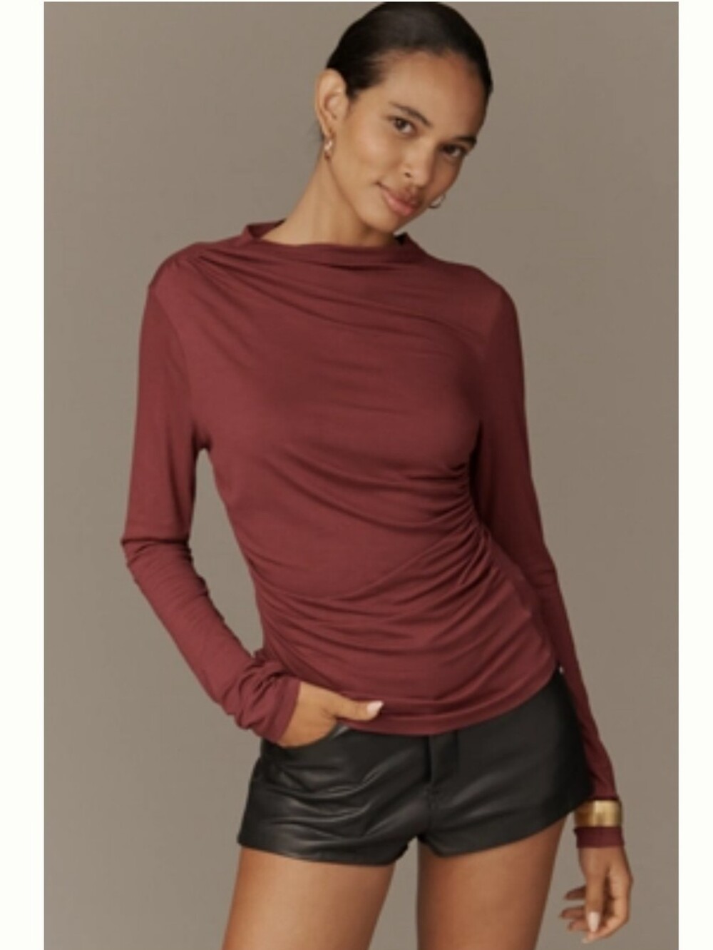 Anthropologie Ruched Long Sleeve Asymetrical Blouse